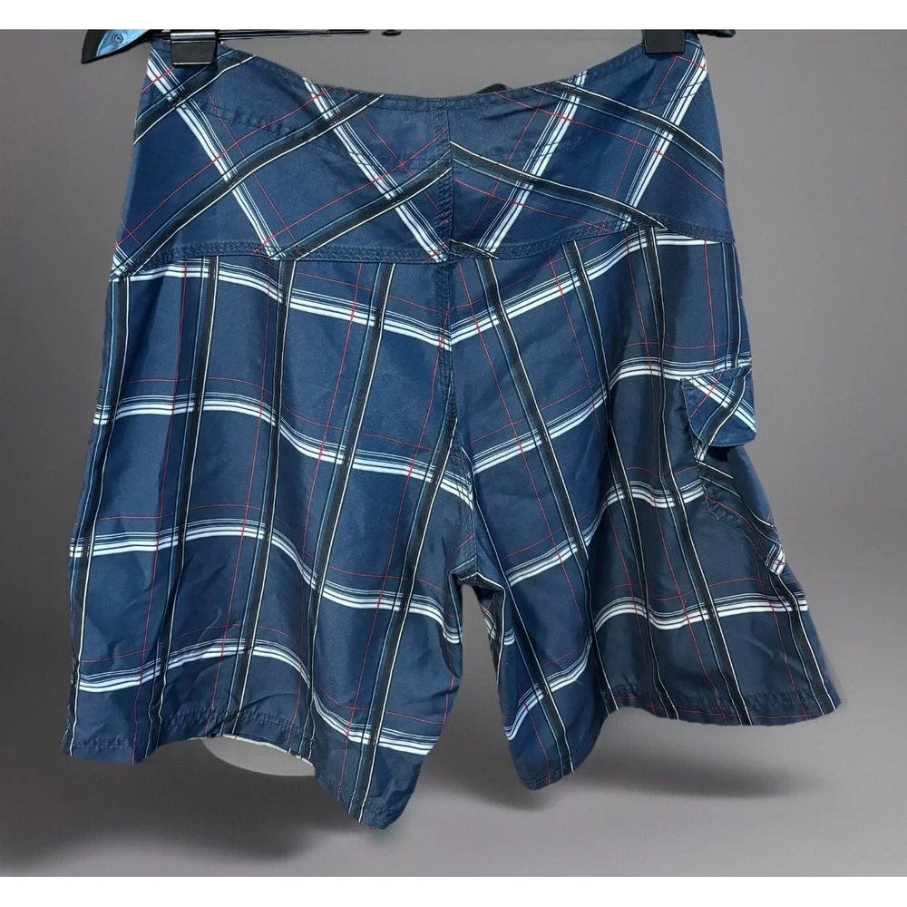 Hurley Board Shorts Men's Size 33 Blue Plaid Retro Surf‎ Vaca